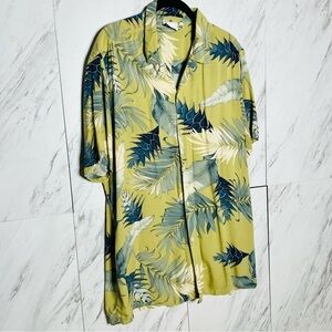 ASOS Tropical Palm Leaf Print Hawaiian Green Button Down Shirt SZ XL